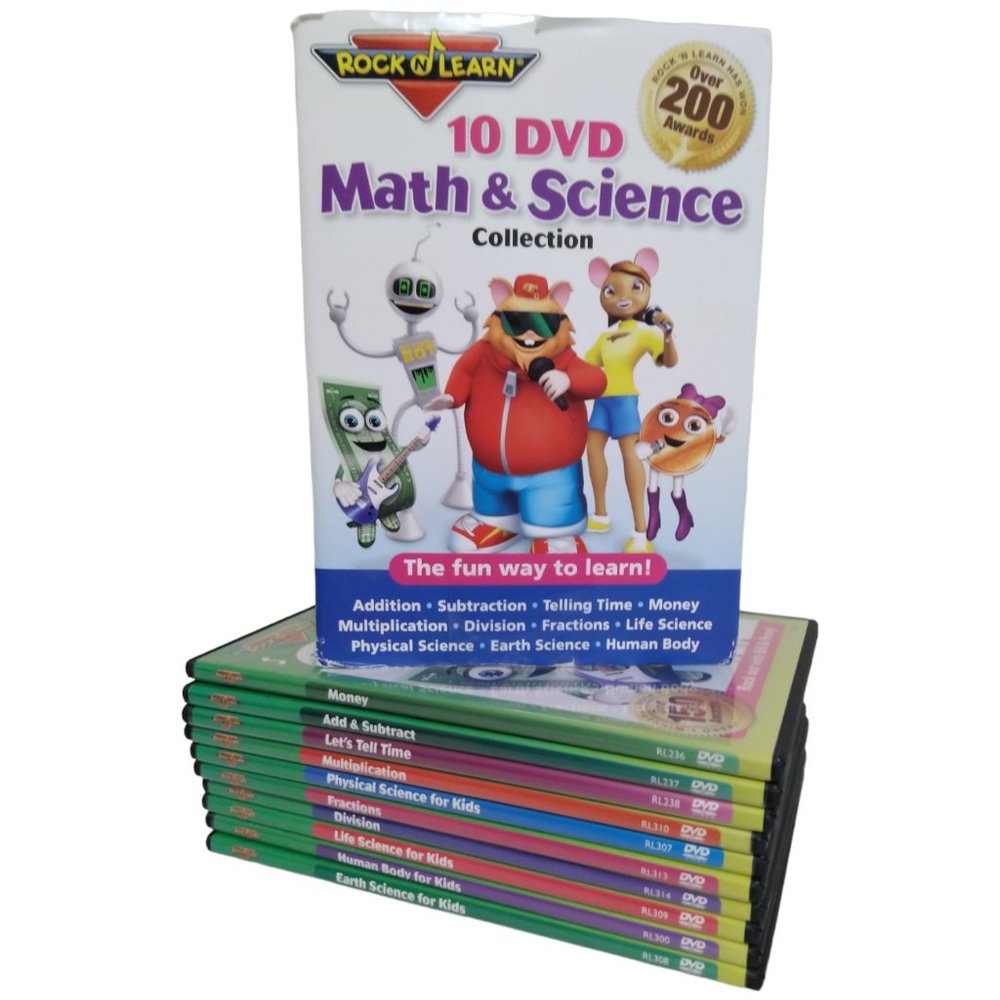 Rock N Learn 10 DVD Math and Science Collection Money Tell Time Fractions Set